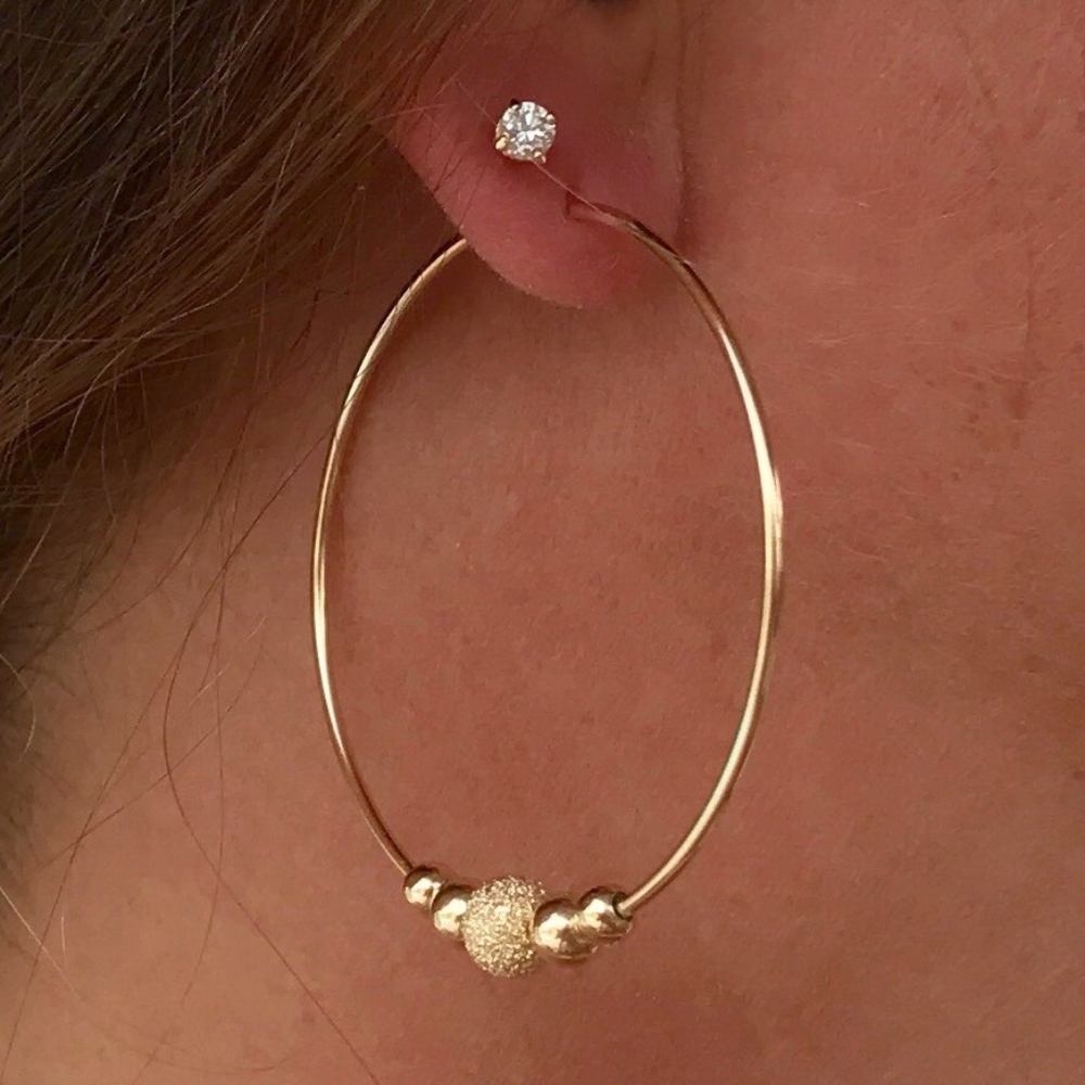 14k GF 2" Gold Beaded Endless Hoop Earrings